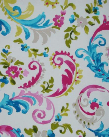 Tkanina-zasłonowa-w stylu folk-kolorowa-niebiesko różowa