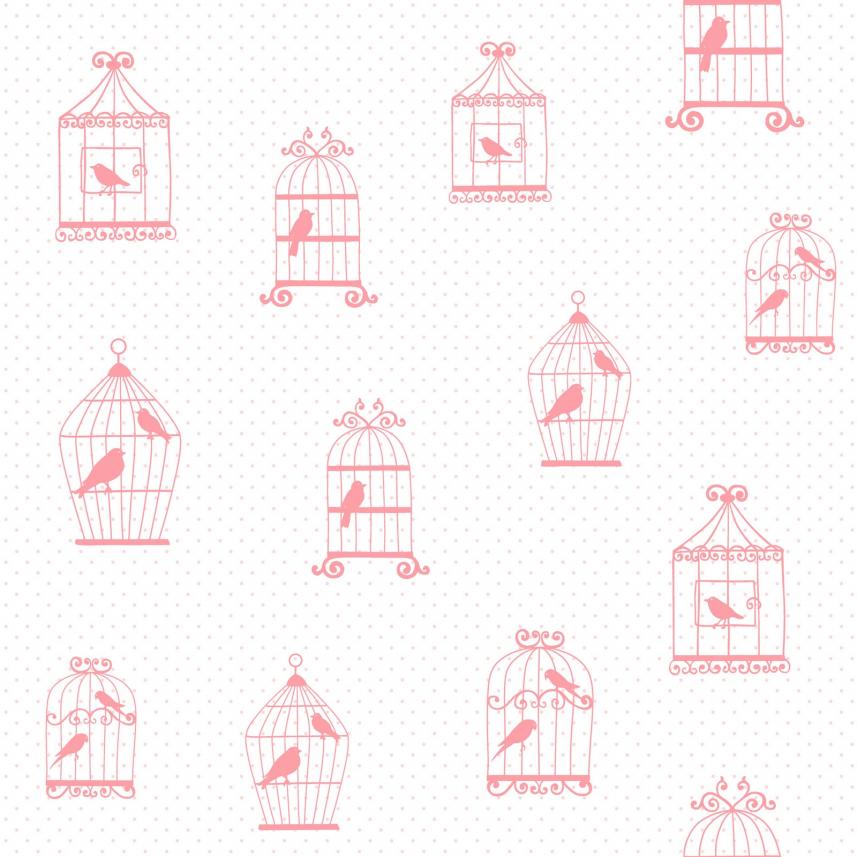 tapeta ścienna ptaki w klatce różowe- raport wzoru -  kolekcja  Kingsly72111