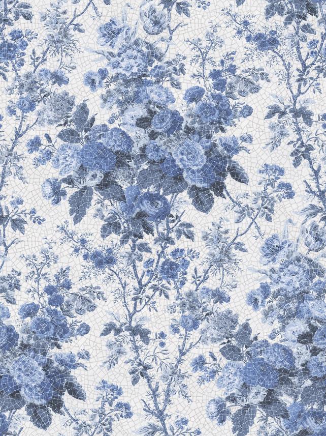 fototapeta ścienna w stylu retro - niebieskie kwiaty - róże  - wzór