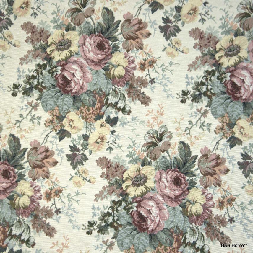 Tkanina gobelin na zasłony i obicia mebli-wzór kwiatowy-jasna kremowa tonacja