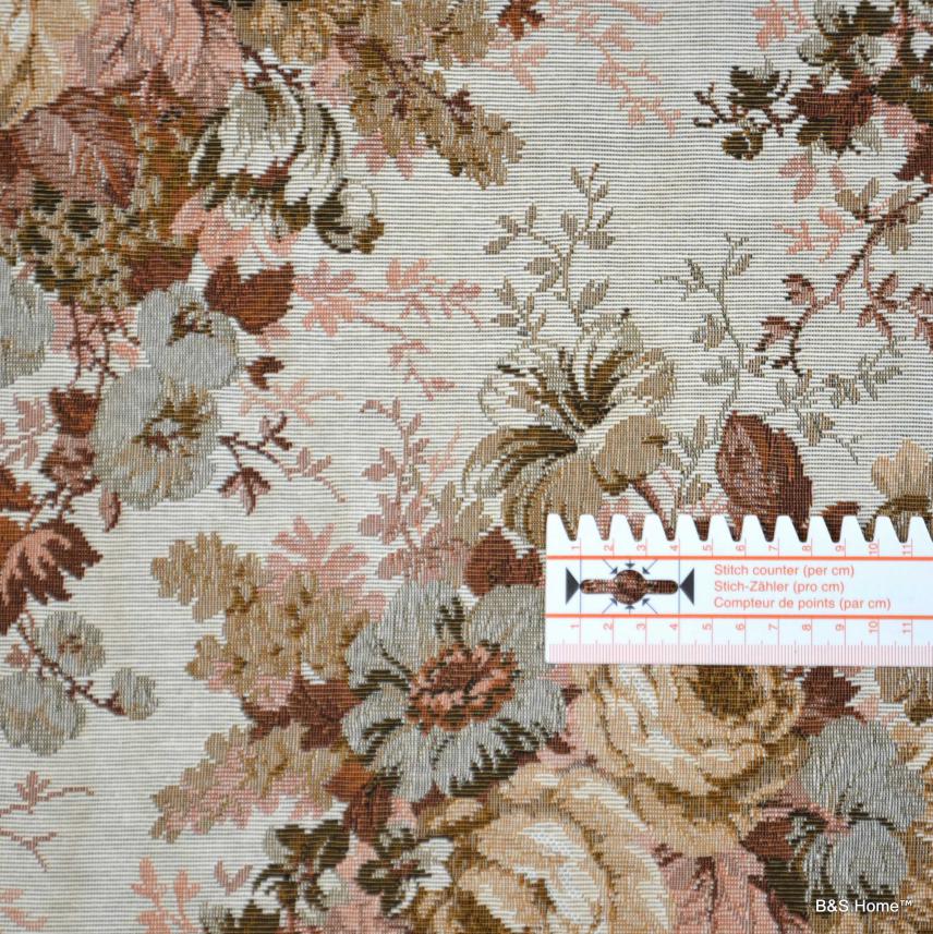 Tkanina tapicerska i zasłonowa-gobelin-wzór kwiatowy-w tonacji brązowej