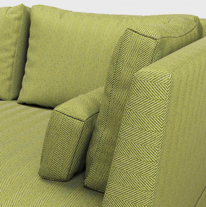 tkanina zasłonowa i obiciowa w jodełkę-sofa zbliżenie-zielony-beż
