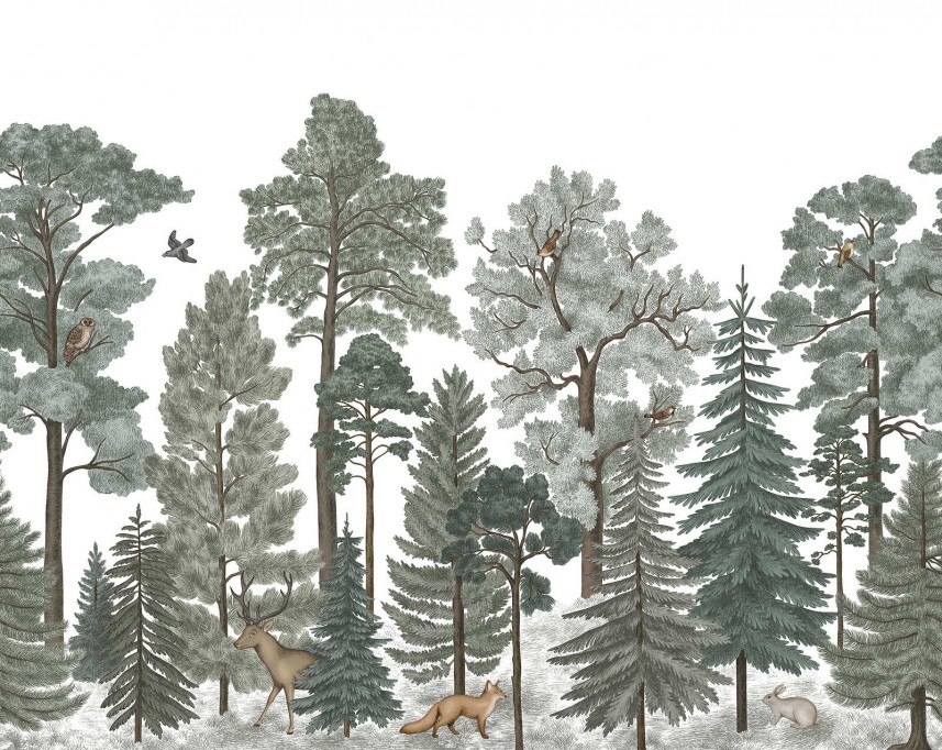 Fototapeta ścienna na wymiar - las skandynawski -wzór w tonacji zielonej-scandinavian-bellewood_animal