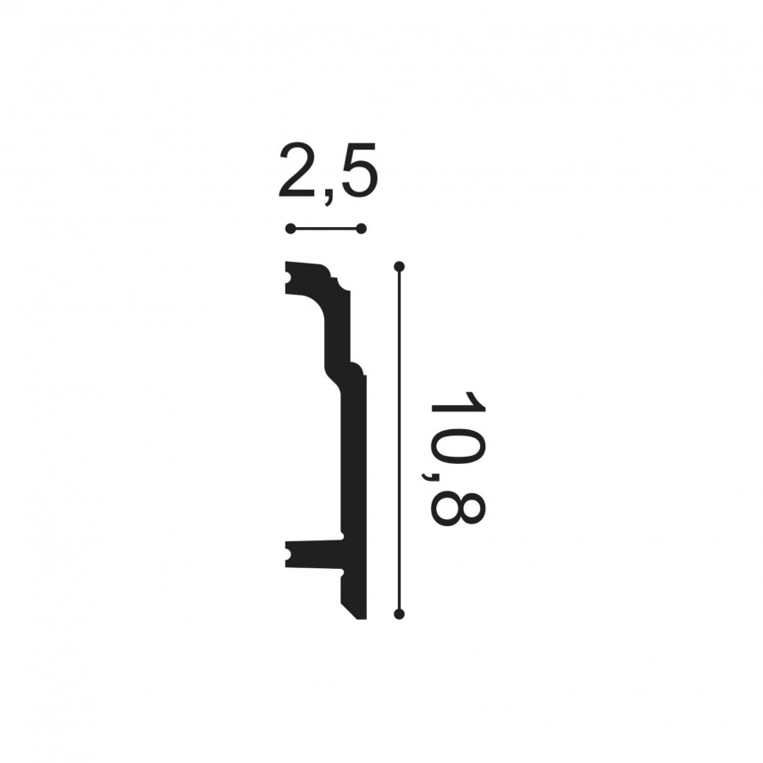 Listwa przypodłogowa SX155 Orac Decor - 200 x 10,8 x 2,5 cm - przekrój