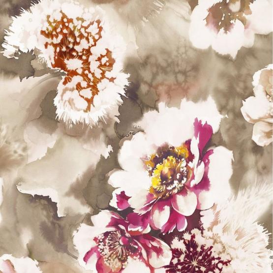 Tkanina-zasłonowa-obiciowa-w kwiaty-brązowa- romantyczna
