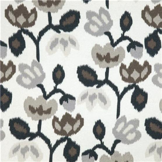 Tkanina zasłonowa i tapicerska z motywem kwiatowym , w tonacji brązowo-szarej - Boho Flowers 01 