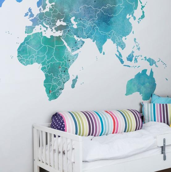 Fototapeta na ścianę niebiesko-turkusowa mapa świata-aranżacja