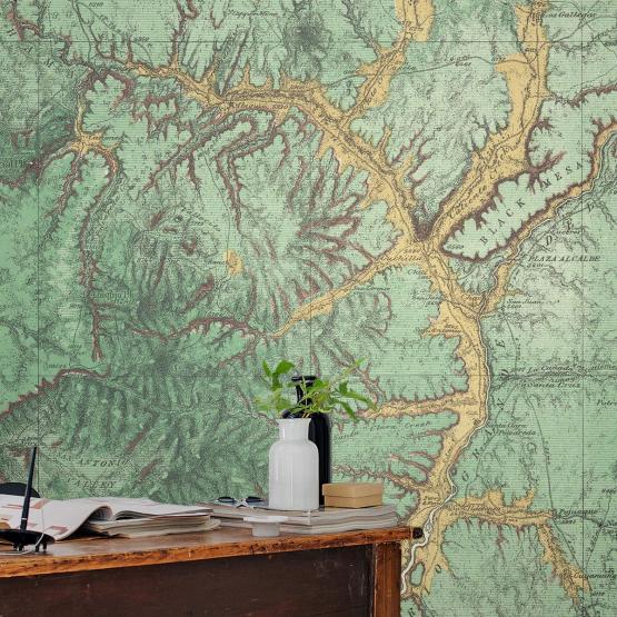 Zielona fototapeta na ścianę z motywem mapy-Aranżacja