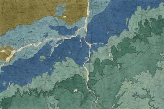 Fototapeta ścienna z geologiczną mapą w tonacji zielono-niebieskiej- widok wzoru