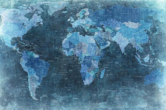 Niebiesko granatowa fototapeta ścienna z mapą świata-widok wzoru
