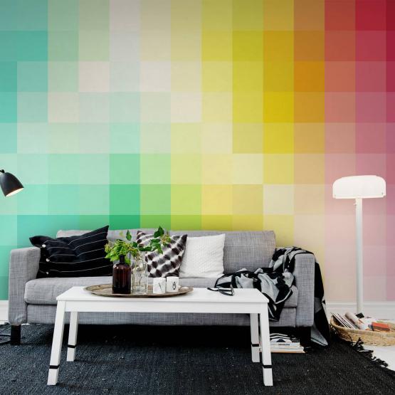 Kolorowa fototapeta na ścianę z graficznym motywem pixeli-aranżacja