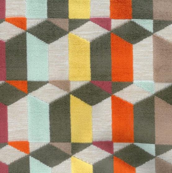 Tkanina zasłonowa i tapicerska z motywem geometrycznym w stylu lat 60-tych