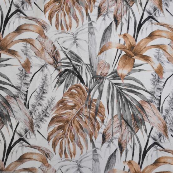 Tkanina zasłonowa z motywem liści palmy -brąz
