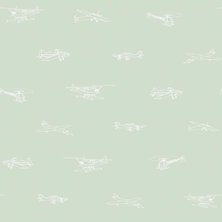 tapeta ścienna samoloty miętowa zieleń- raport wzoru -  kolekcja  Kingsly72065