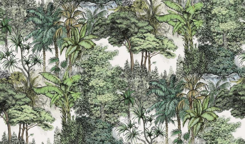 fototapeta ścienna w stylu retro - zielony las - drzewa - zdjęcie aranżacyjne