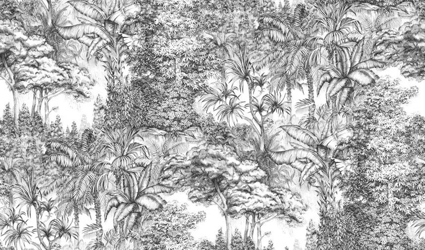 fototapeta ścienna w stylu retro - czarno biały las - drzewa - wzór