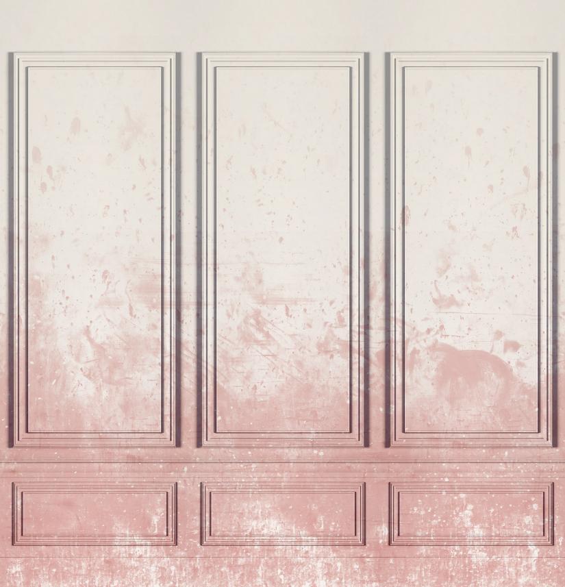 fototapeta ścienna w stylu retro -  ściana ze sztukaterią - różowy - wzór