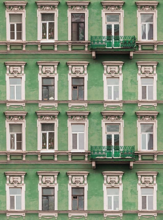 Fototapeta ścienna - kamienica - okna - zielona kamienica - wzór powtarzalny - wzór