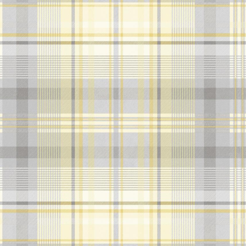 tapeta ścienna - Holden Patterdale - wzór w kratkę - żółty - szary - wzór
