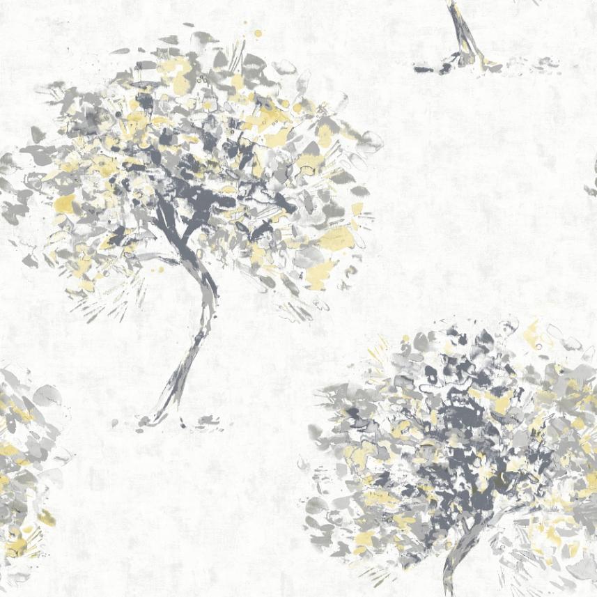 tapeta ścienna - Holden Kaleidoscope - wzór drzewa -  żółty - szary 