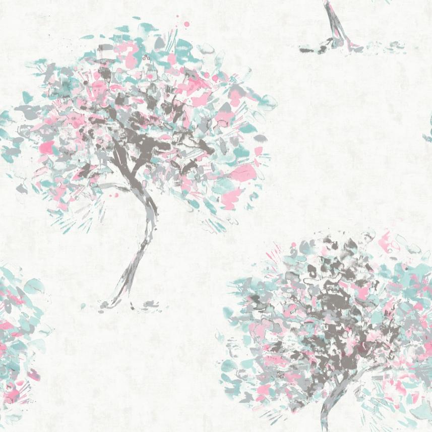 tapeta ścienna - Holden Kaleidoscope - wzór drzewa -  różowy - błękitny 