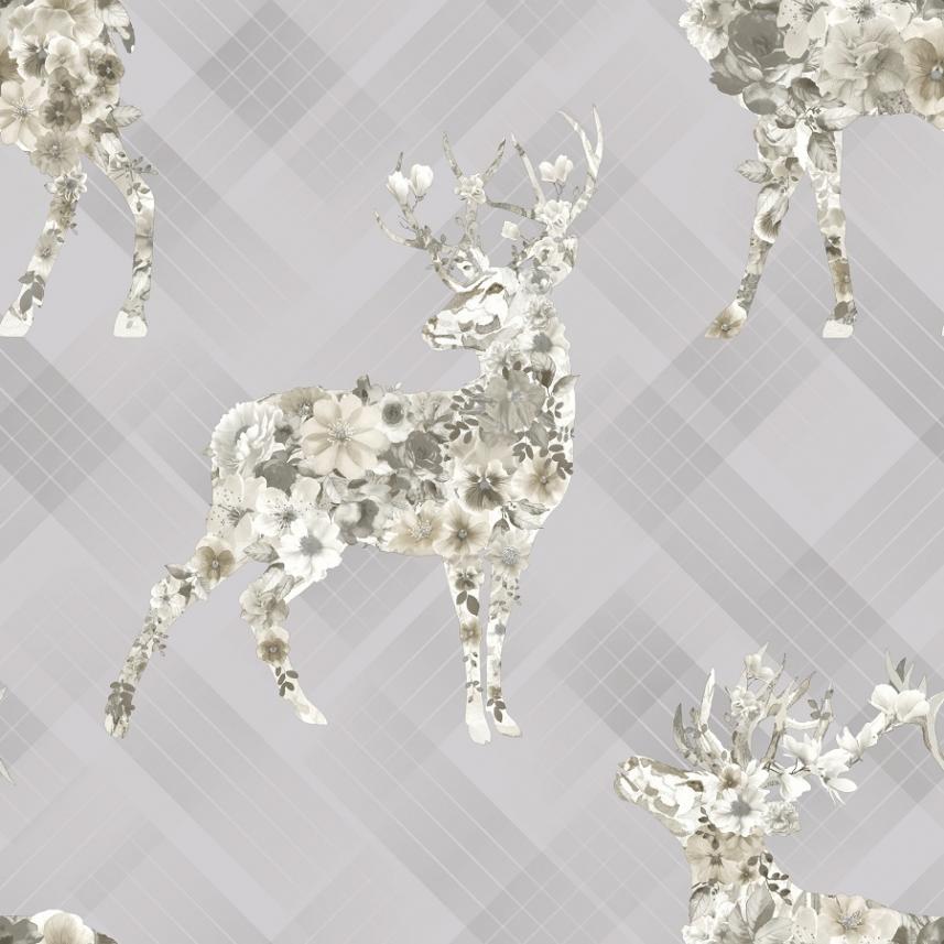 tapeta ścienna - Holden Kaleidoscope - wzór kwiatowe jelenie - szary - beżowy 