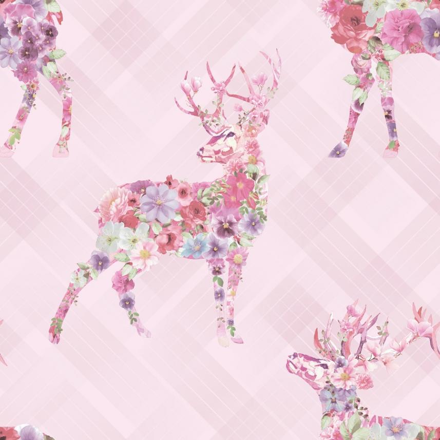 tapeta ścienna - Holden Kaleidoscope - wzór kwiatowe jelenie - różowy