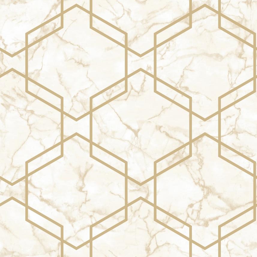 tapeta ścienna - Holden Kaleidoscope - wzór sześciokąty - marmur - złoto - beżowy