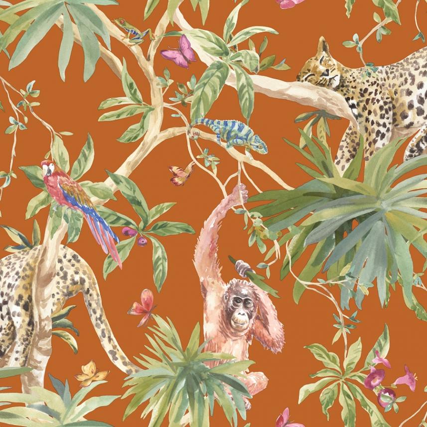 tapeta ścienna - Holden Kaleidoscope - wzór dżungla - pomarańczowe tło 