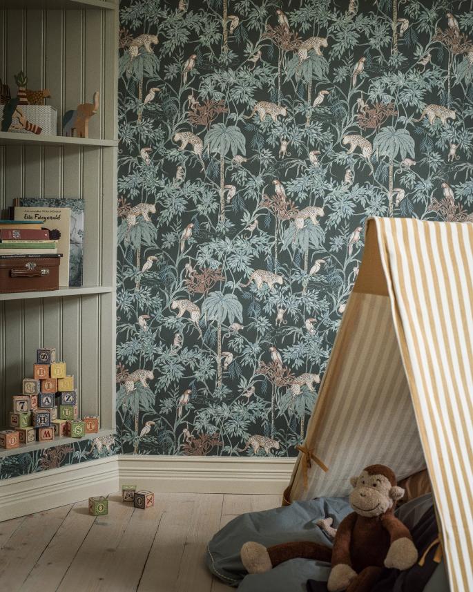 tapeta ścienna dżungla - zdjęcie aranżacyjne pokój dziecka - Newbie Boråstapeter 7463