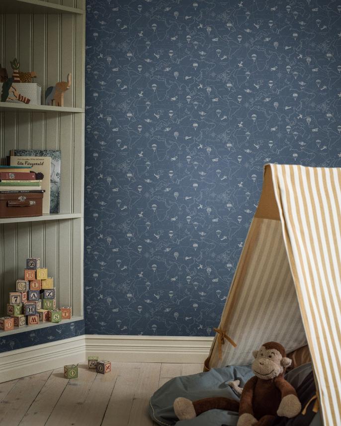 tapeta ścienna mapy - zdjęcie aranżacyjne pokój dziecka - Newbie Boråstapeter 7458