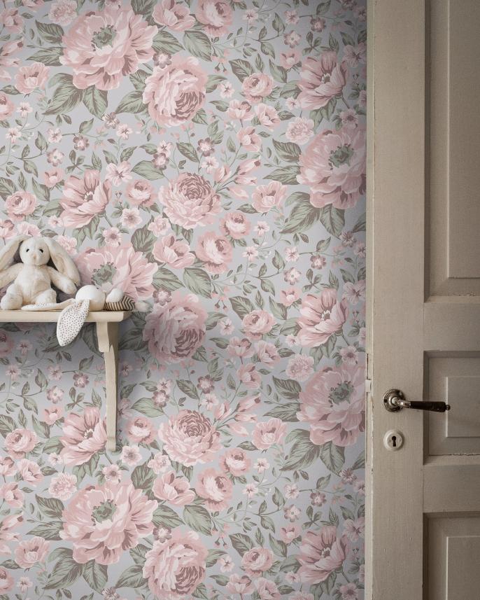 tapeta ścienna róże - zdjęcie aranżacyjne pokój dziecka - Newbie Boråstapeter 7470