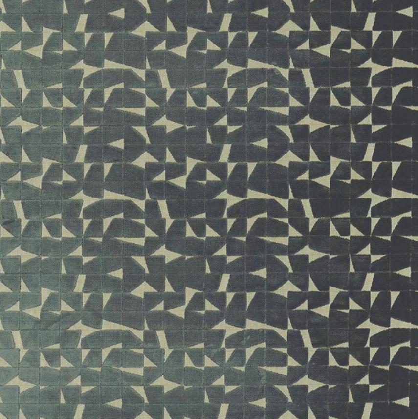 Granatowa tkanina z motywem geometrycznym w stylu lat 60-tych_plusz tłoczony_orlando petrole