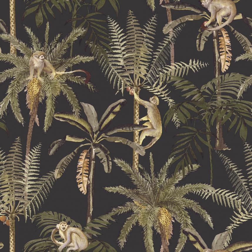 Tapeta ścienna w egzotycznym stylu - palmy, małpy, pająki - Utopia 91102 -wzór