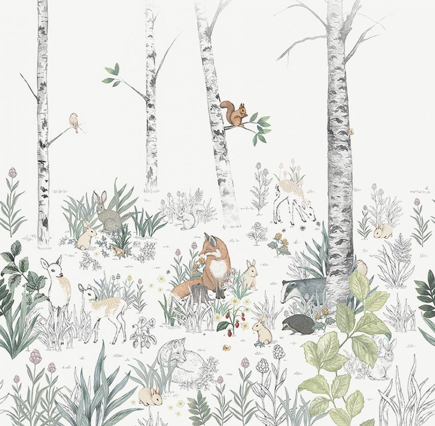 mural magiczny las - do pokoju dziecka - wzór powtarzany w poziomie