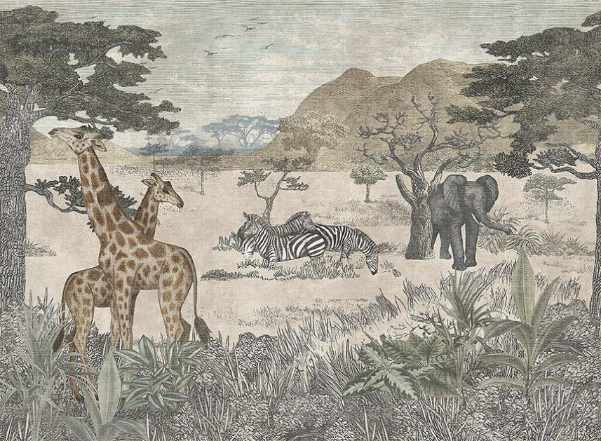 mural safari i zwierzęta - do pokoju dziecka - wzór powtarzany w poziomie