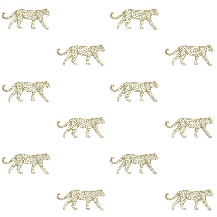 tapeta ścienna Jaguary - biały i złoty - wzór