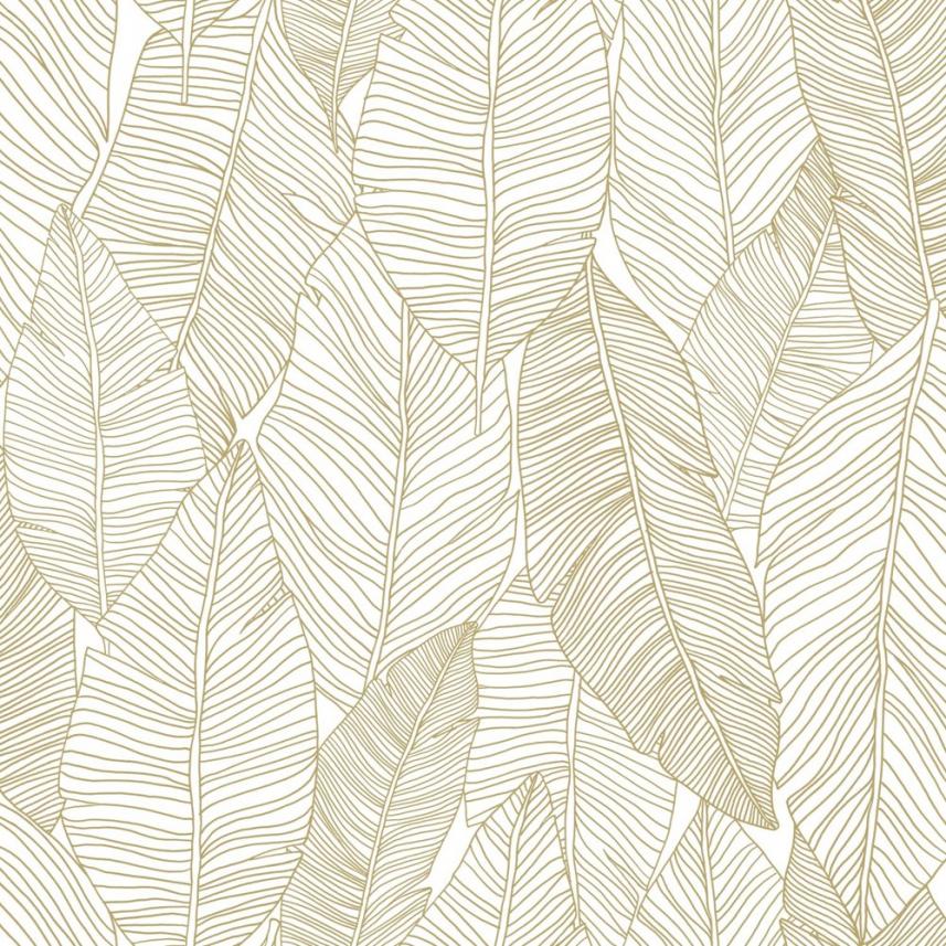Tapeta ścienna złota biała- liście - zdjęcie aranżacyjne