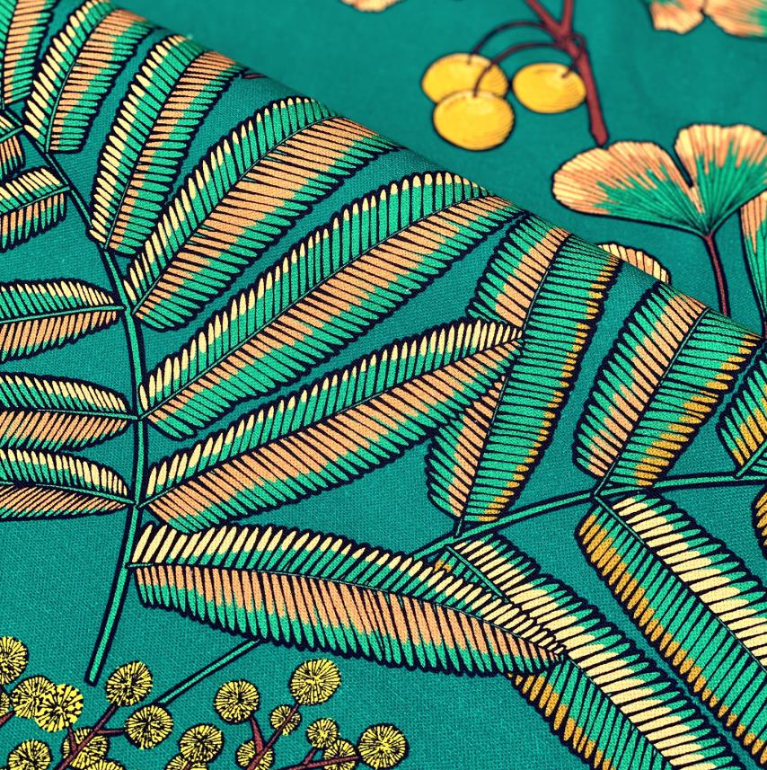tkanina zasłonowa, tapicerska miłorząb japoński -zielony