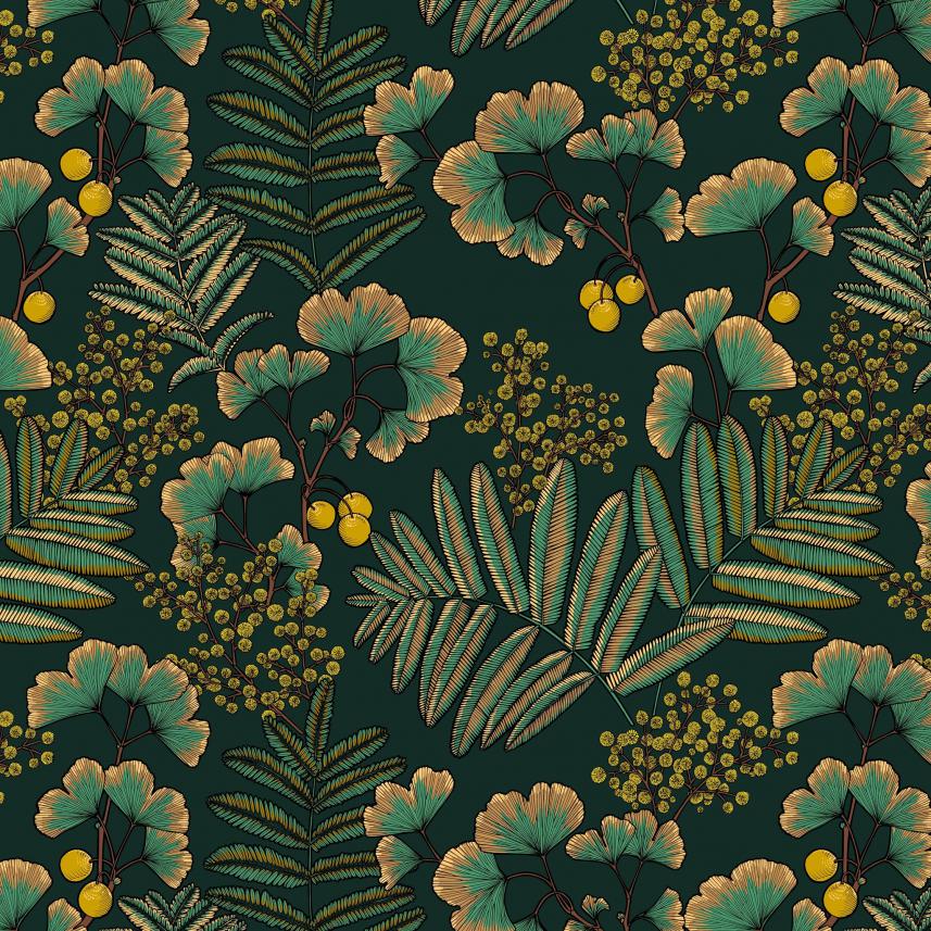 tkanina zasłonowa, tapicerska miłorząb japoński -zielony ciemny