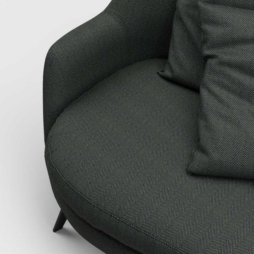 tkanina zasłonowa i obiciowa w jodełkę-sofa zbliżenie-czarny-zielony