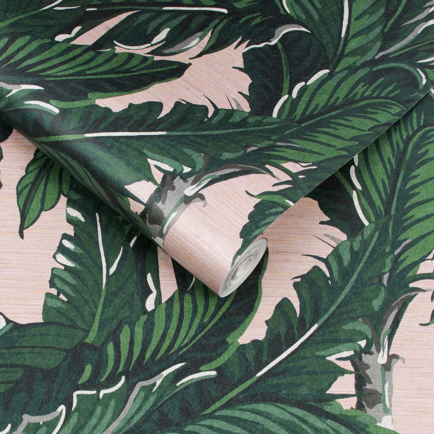 tapeta ścienna z palmy - zbliżenie - zielony i różowy - Genesis 112018