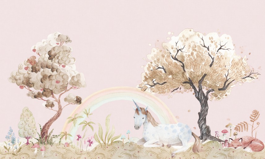 Fototapeta ścienna na wymiar w jednorożce -artystyczny wzór w tonacji różowej-Unicorn-Dream_Rainbow