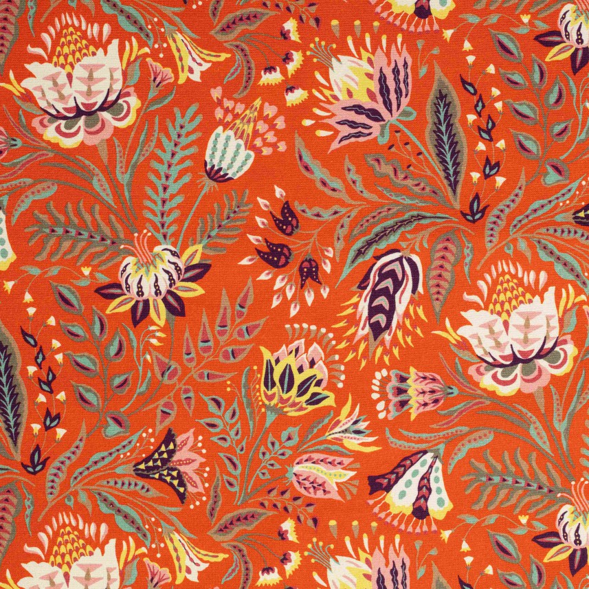 tapeta tapicerska--zasłonowa-folk-pomarańczowy