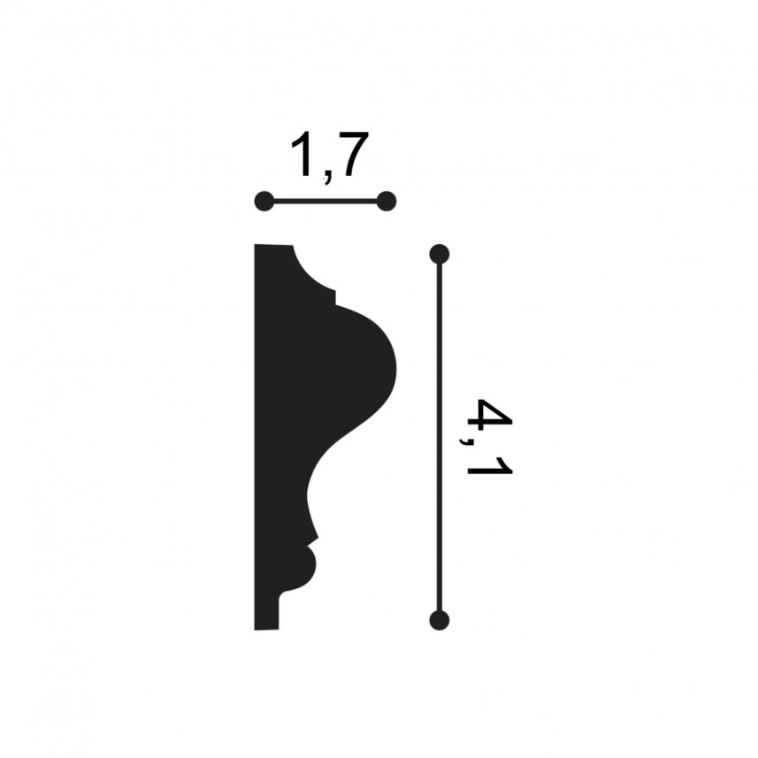 Listwa ścienna P8030 Orac Decor - 200 x 4,1 x 1,7 cm - przekrój 