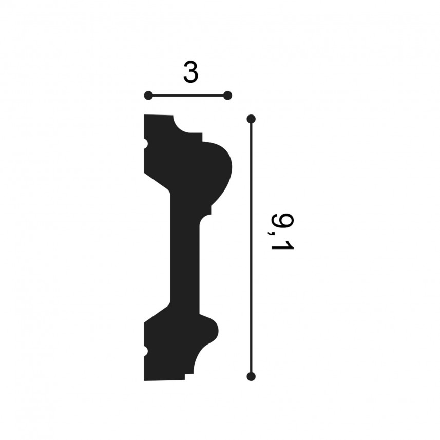 Listwa ścienna P9010 Orac Decor - 200 x 9,1 x 3 cm - przekrój