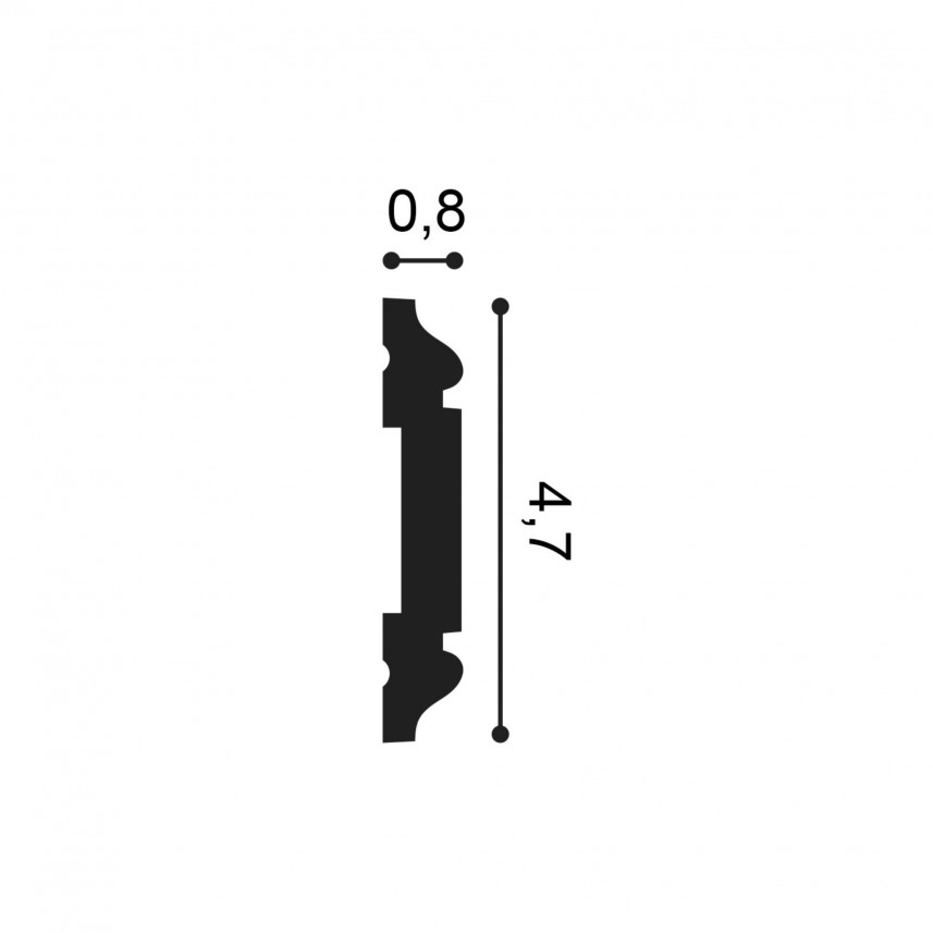 Listwa ścienna PX144 Orac Decor - 200 x 4,7 x 8 cm - przekrój