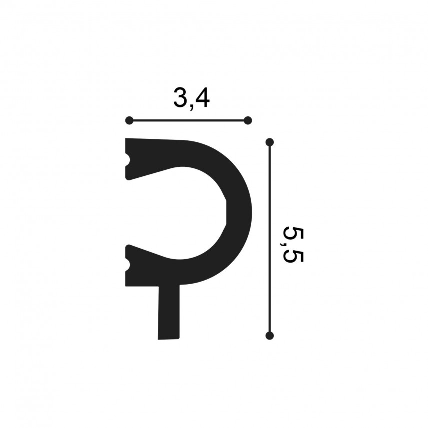 Listwa ścienna PX169 Orac Decor - 200 x 5,5 x 3,4 cm - przekrój