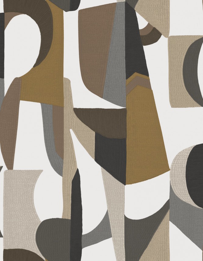 Tapeta ścienna L'Atelier Assemblage - geometryczne wzory - biały i czekoladowy - zdjęcie aranżacyjne