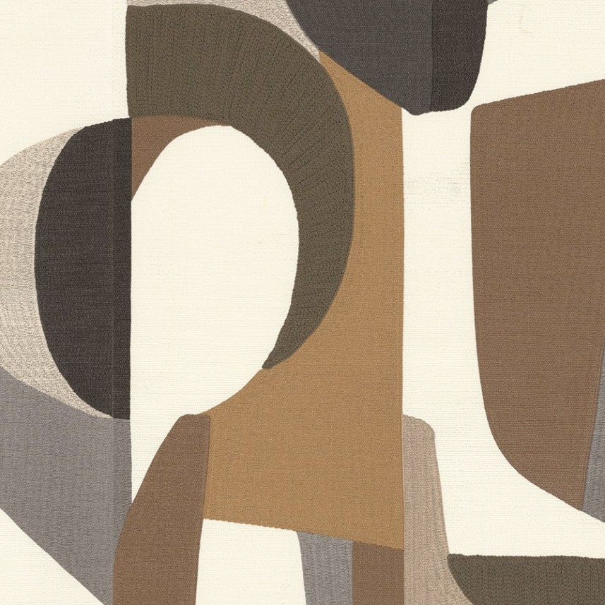 Tapeta ścienna L\'Atelier Assemblage - geometryczne wzory - biały i czekoladowy - zbliżenie